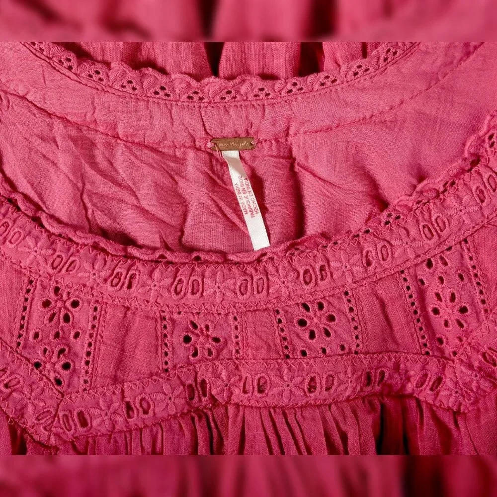 Free People Fuchsia Smocked-Yoke Mini Dress - Picture 6 of 6
